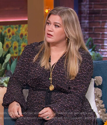 Kelly's printed tie waist midi dress on The Kelly Clarkson Show