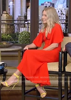 Kelly's red flutter sleeve v-neck dress on Live with Kelly and Ryan