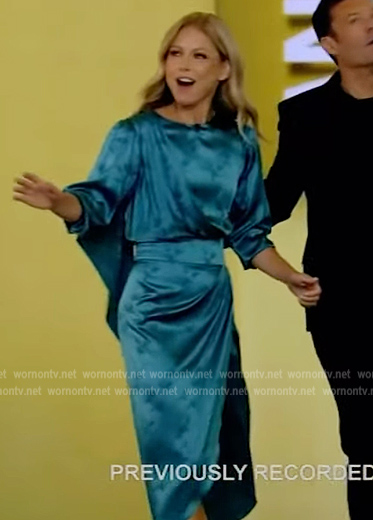 Kelly's blue satin draped dress on Live with Kelly and Ryan