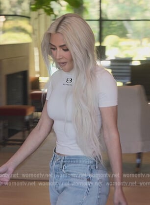 Kim's white Balenciaga tee on The Kardashians