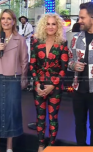 Kimberly Schlapman's black rose print jumpsuit on Today