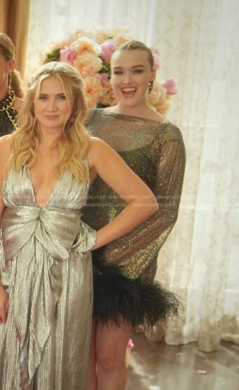 Kirby's embellished feather trim dress on Dynasty