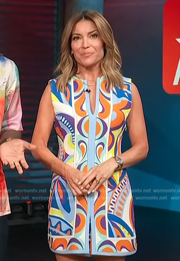 Kit's printed sleeveless mini dress on Access Hollywood