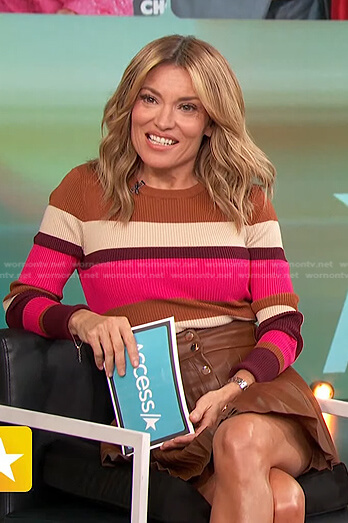 Kit's multicolor striped ribbed sweater and pleated skirt on Access Hollywood