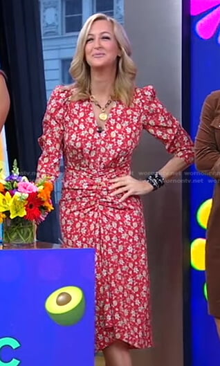 Lara's red floral ruched dress on Good Morning America