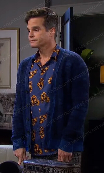 Leo's blue floral shirt and cardigan on Days of our Lives