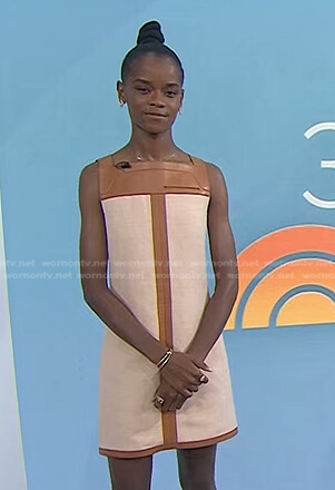 Letitia Wright's beige leather trim shift dress on Today