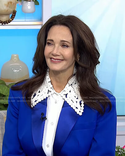 Lynda Carter's white embroidered collar blouse on Today