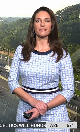 Maria's blue printed striped waist dress on Today