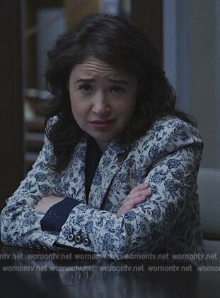 Marissa's white floral print blazer on The Good Fight