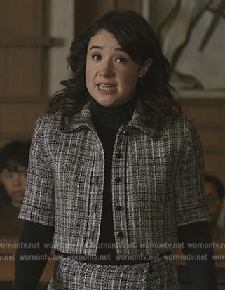 Marissa's tweed short sleeve jacket on The Good Fight