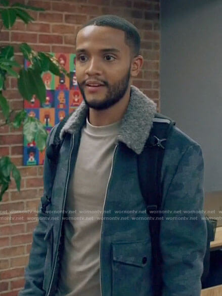 Micah's camo print jacket on Queen Sugar