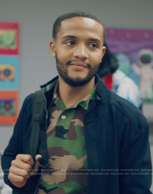 Micah's camo polo shirt on Queen Sugar