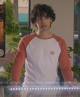 Miguel's 1972 print raglan tee on Cobra Kai