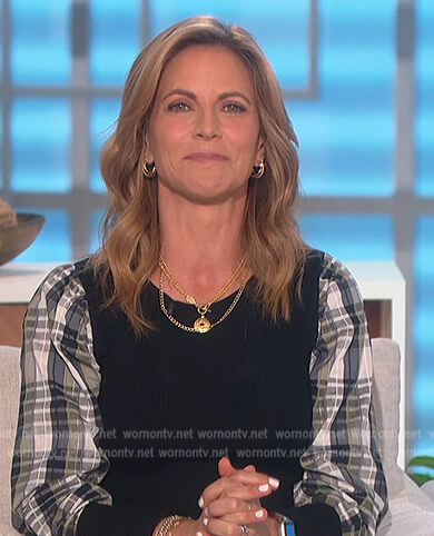 Natalie's black mixed media sweater on The Talk