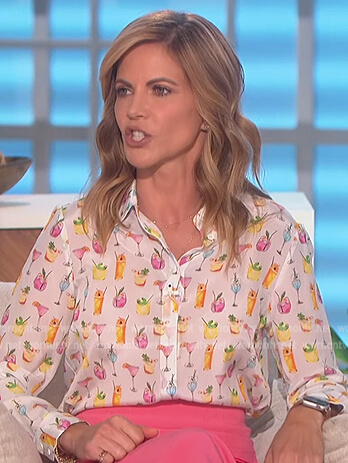 Natalie's white cocktail print blouse on The Talk