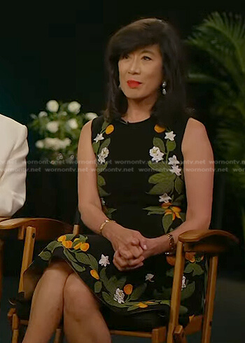 Andrea Jung's black floral knit dress on Today