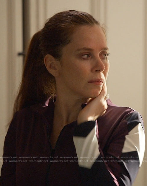 Nikki's burgundy striped sleeve jacket on Monarch