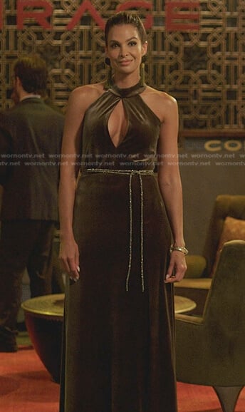 Nina's green velvet cutout dress on Dynasty