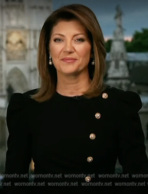 Norah O'Donnell's black button down dress on The Talk