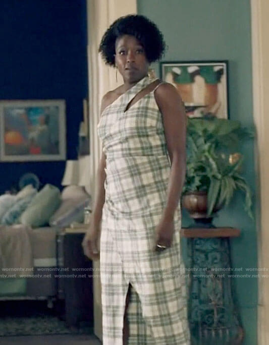Nova's plaid one-shoulder dress on Queen Sugar