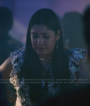 Padma's white floral ruffle top on The Resident