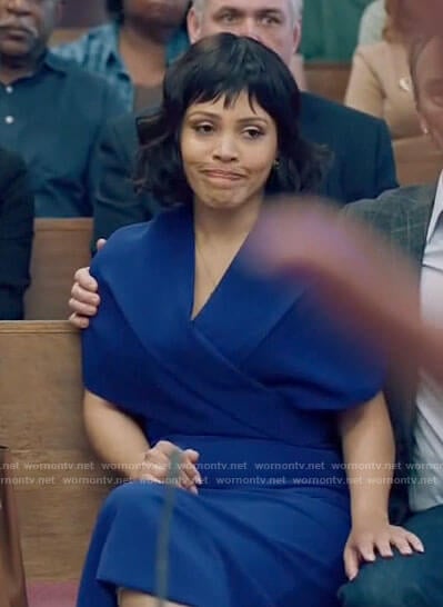 Parker's blue blue wrap front dress on Queen Sugar