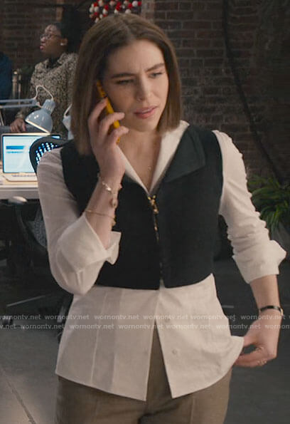 Rachel's cropped black vest on Partner Track