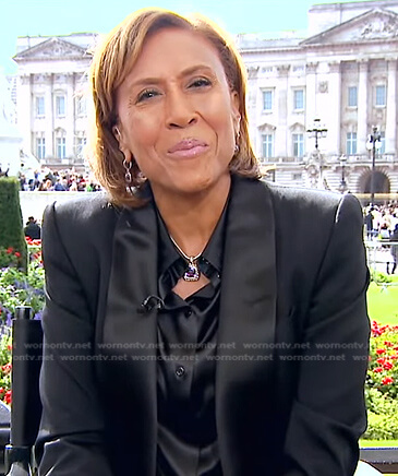Robin's black satin shawl collar blazer on Good Morning America