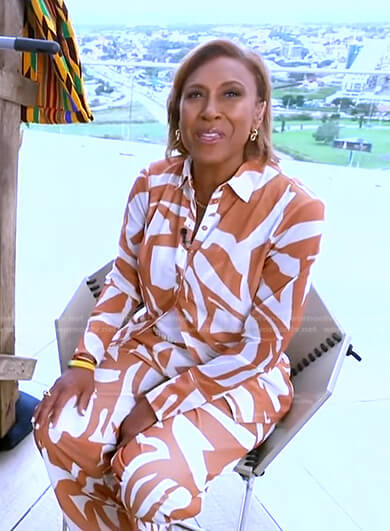 Robin's brown and white print shirt and pants on Good Morning America