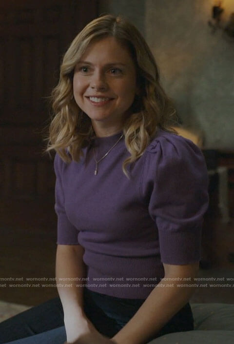 Sam's purple puff sleeve sweater on Ghosts