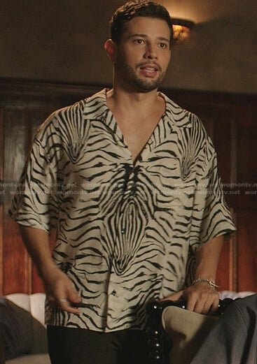 Sam's zebra print shirt on Dynasty