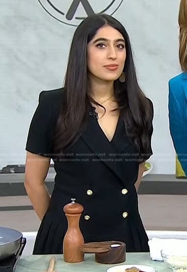 Samah Dada's black double breasted pleated dress on Today