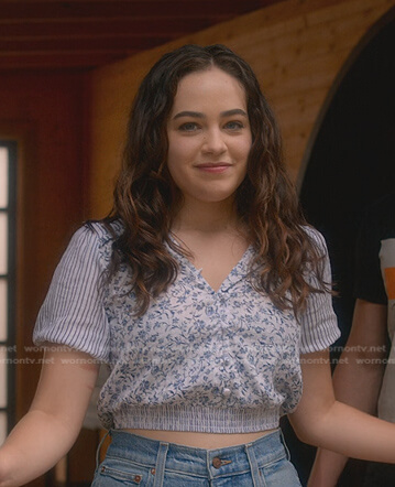 Samantha's blue floral cropped top on Cobra Kai