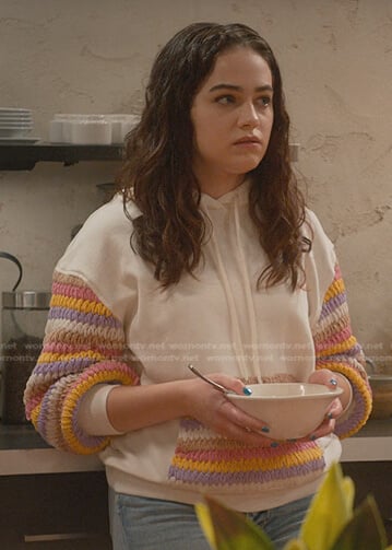 Samanatha's crochet sleeve hoodie on Cobra Kai