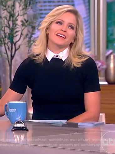 Sara's black contrast collar midi dress on The View