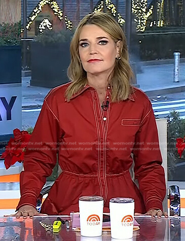 Savannah's red shirtdress with white stitching on Today