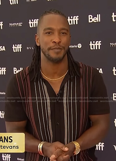 Scott's black striped knit shirt on Access Hollywood