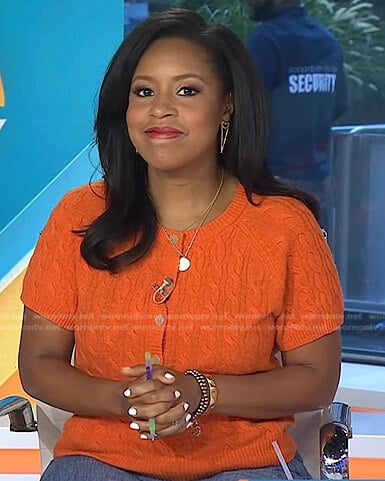 Sheinelle's orange cable knit short sleeve top on Today