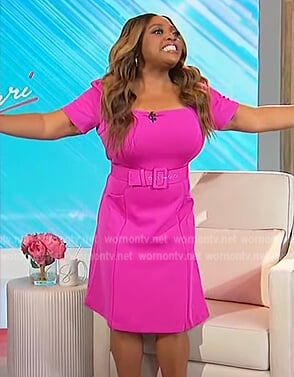 Sherri's pink belted square neck dress on Sherri