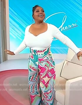 Sherri's marble swirl print pants on Sherri