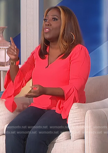 Sheryl's pink flutter sleeve blouse on The Talk