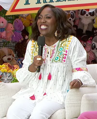 Sheryl's white embroidered blouse on The Talk