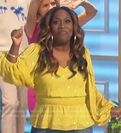 Sheryl's yellow metallic top with smocked waist on The Talk