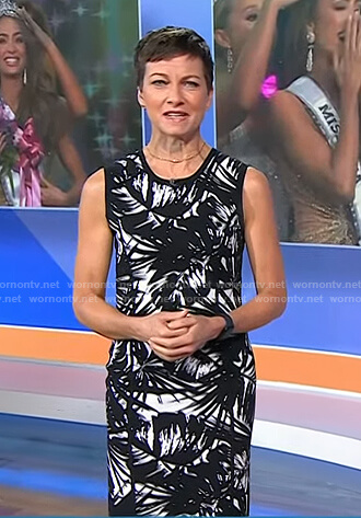 Stephanie's black leaf print sleeveless dress on Today
