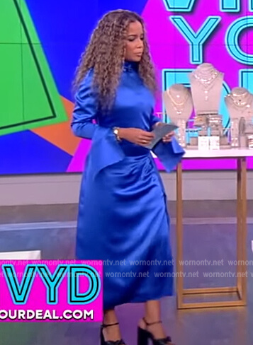 Sunny's blue satin mock neck dress on The View