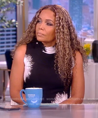 Sunny's black feather print sleeveless dress on The View