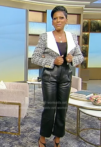 Tamron's cropped tweed jacket on Tamron Hall Show