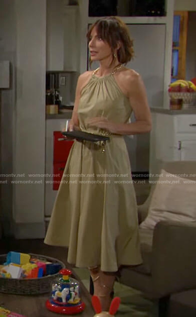 Taylor's khaki chain halter dress on The Bold and the Beautiful