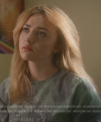 Tory's zodiac tie dye top on Cobra Kai